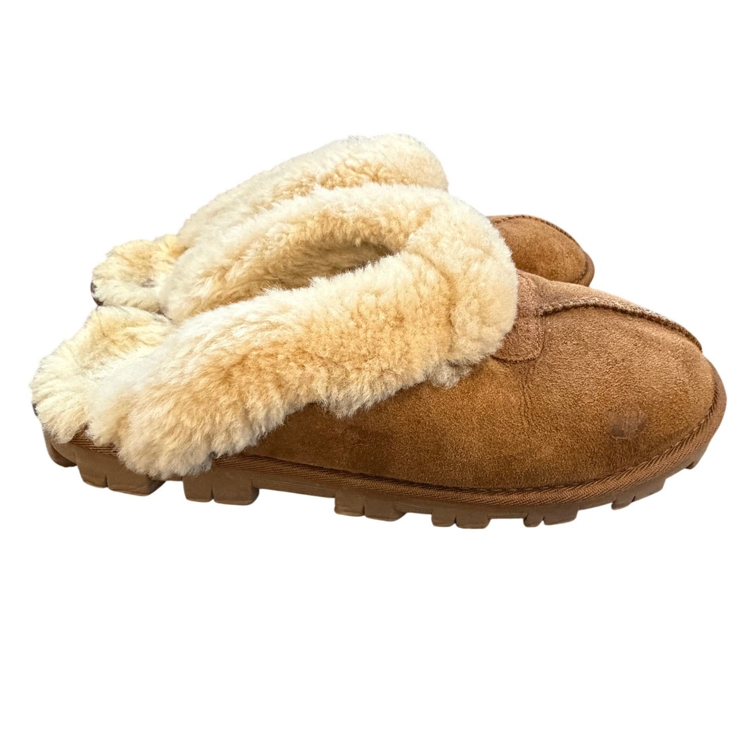 UGG Australia Brown Shearling Sheepskin Cozy Slip On Shoes Slipper Womens Size 10
