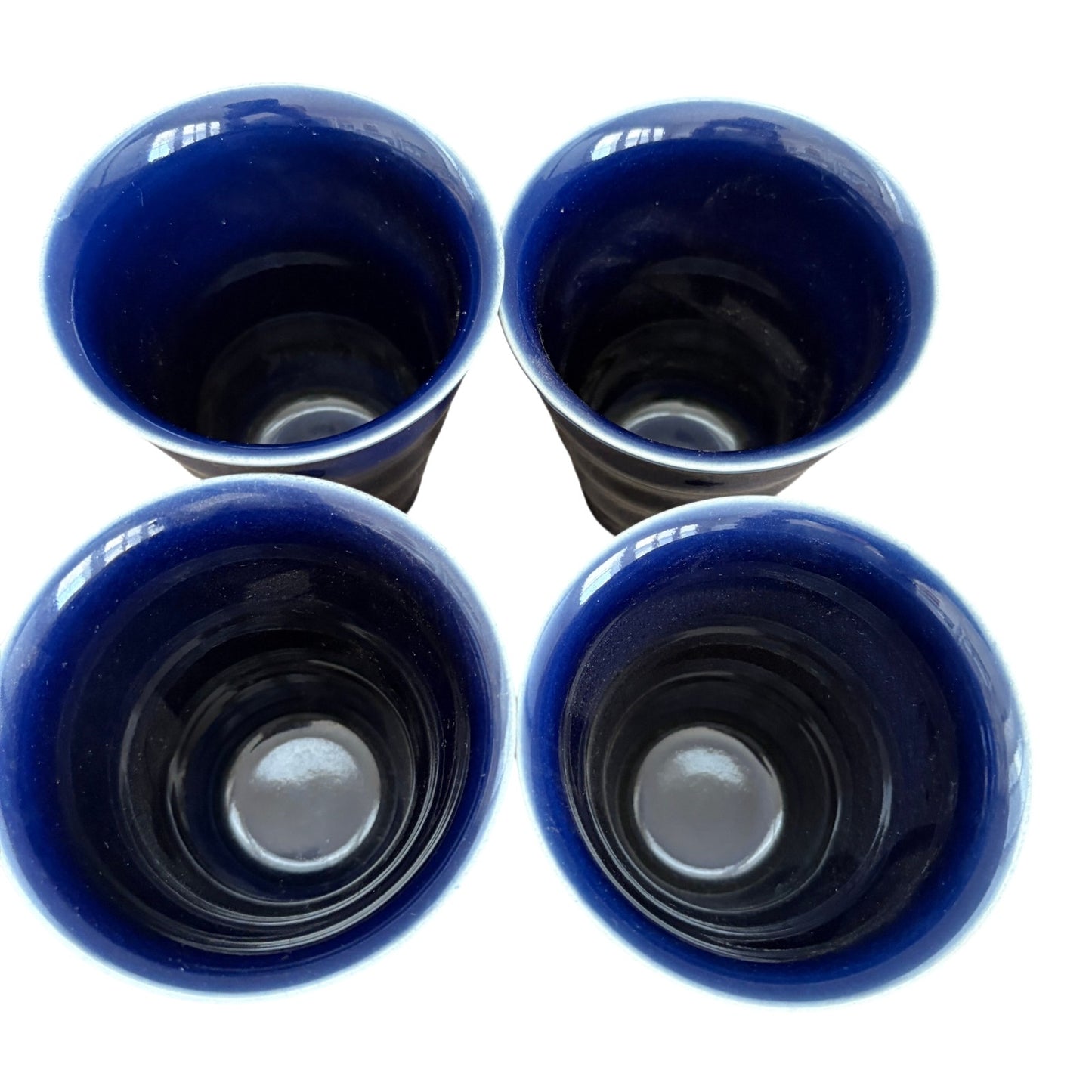LOT 4 Boda Nova Sweden Blue Ribbed Tapered Ceramic Drinking Glasses 4" Tall 90s