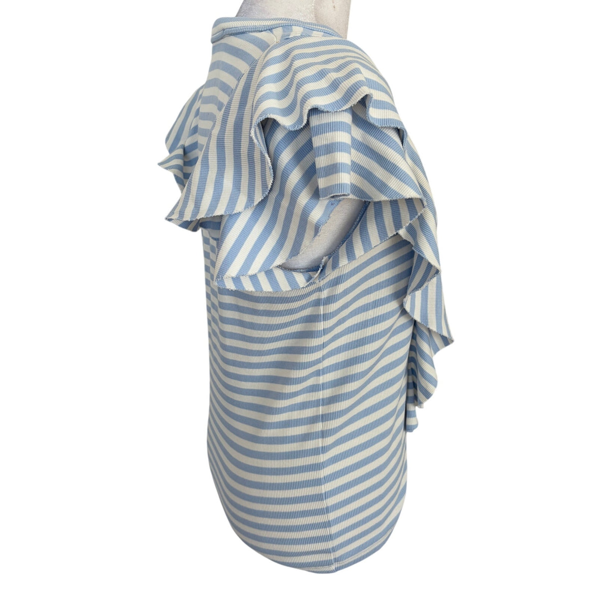 Veronica Beard Light Blue & White Striped Ruffled T-Shirt Top Women Size Small