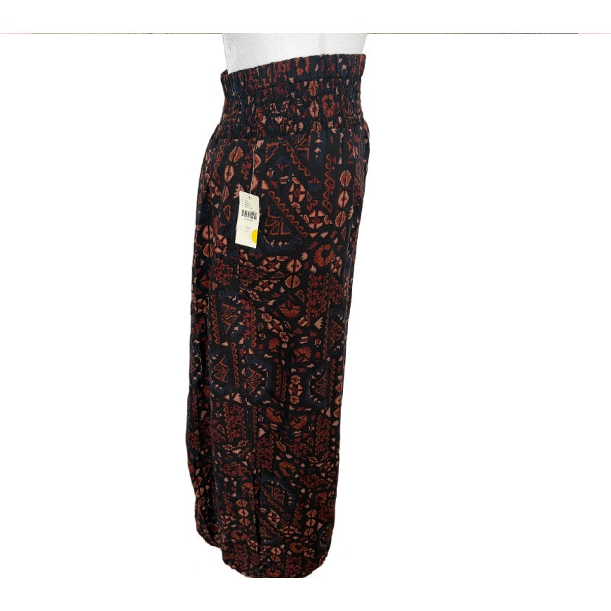 Anthropologie Silky Jogger Black Brown Motif Pants Womens Size Large NEW