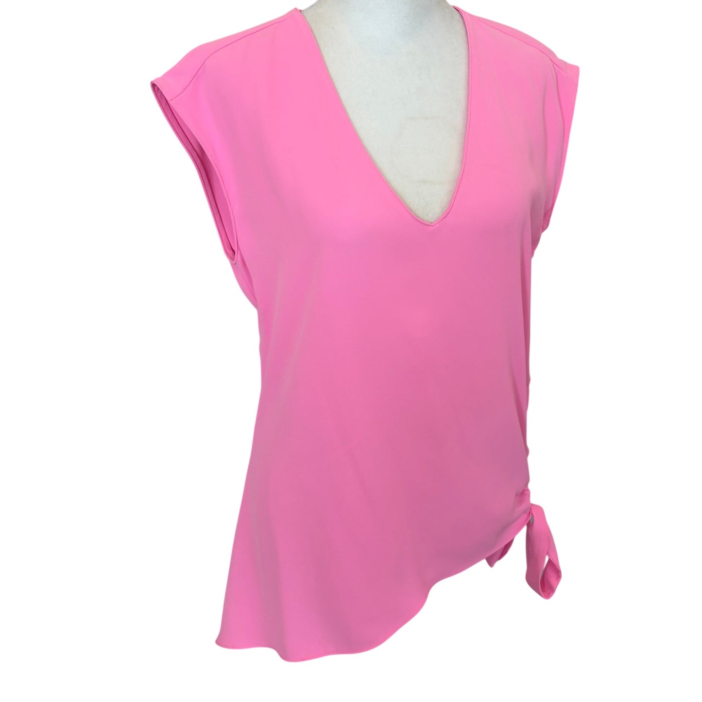 Amanda Uprichard Pink V-Neck Sleeveless Asymmetrical Top Womens Size Small