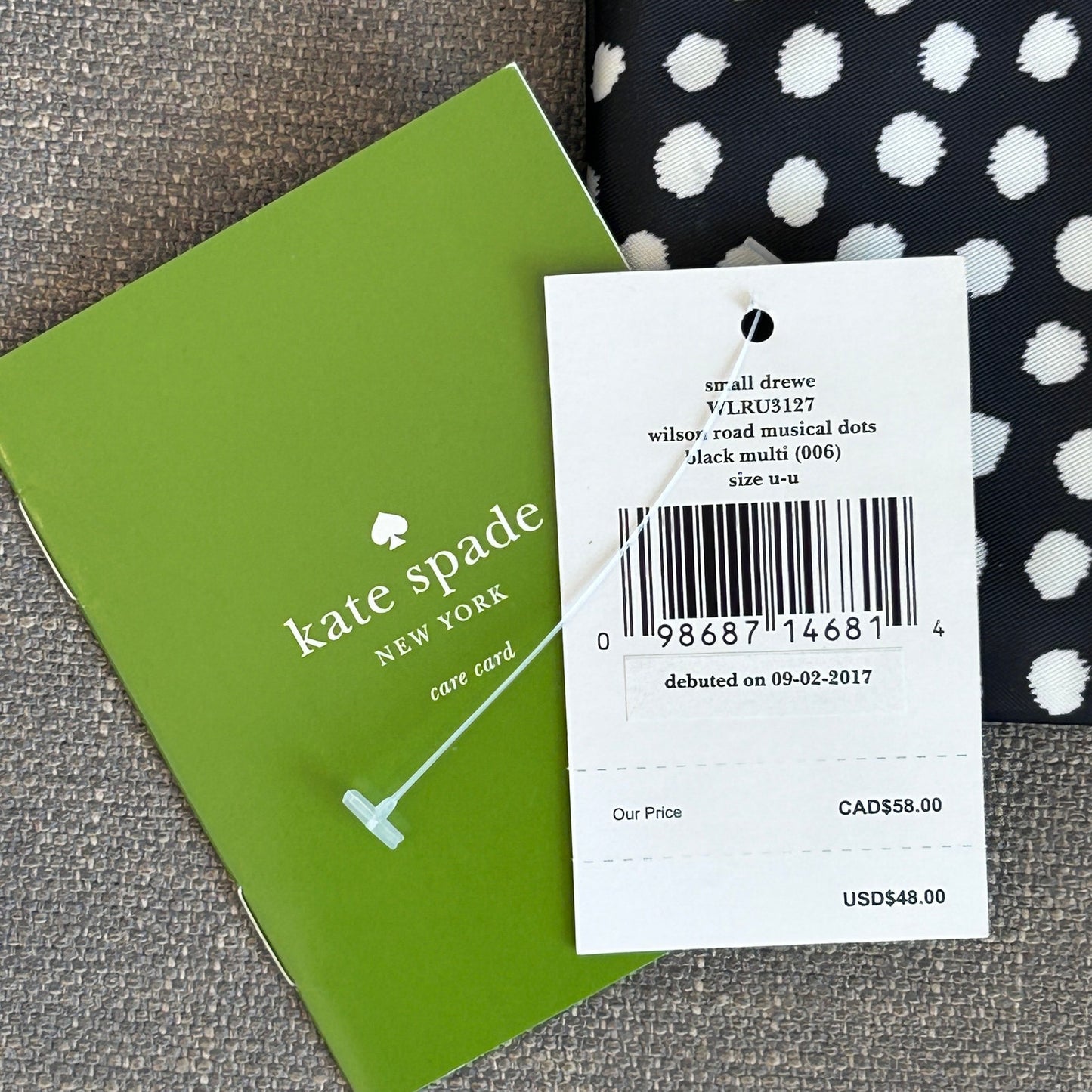 Kate Spade Small Drewe Wilson Road Musical Dots Black Multi Zip Pouch NEW