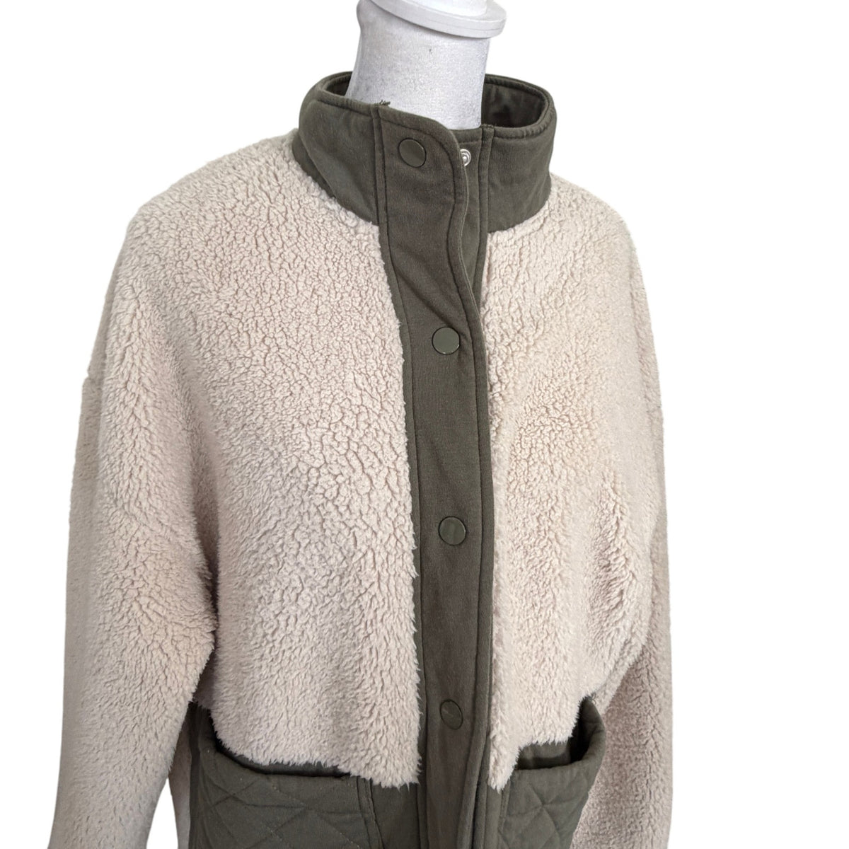 Z Supply Olive Green and Tan Fleece Jacket Womens Size Small