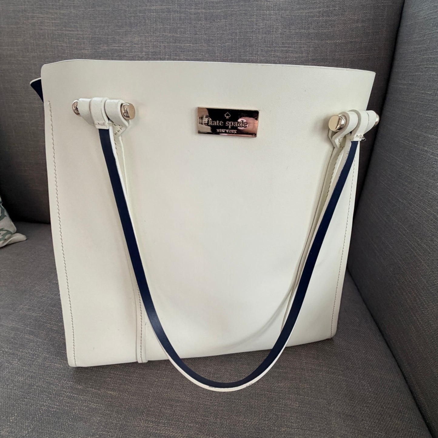 Kate Spade New York Arbour Hill Elodie Satchel Tote Bag Off White Navy Blue
