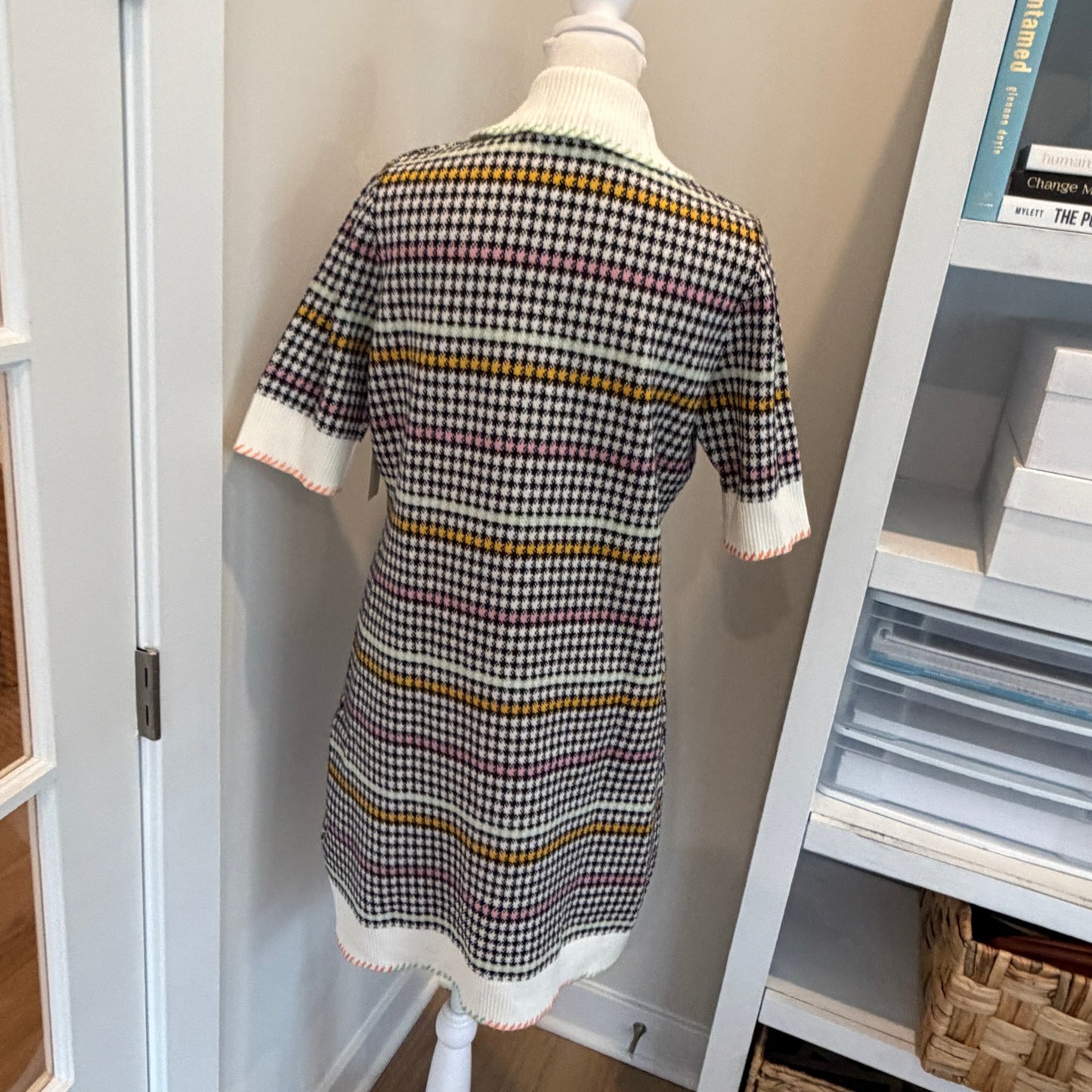 Anthropologie Maeve Buffalo Check Collared Sweater Dress Womens Size Medium NEW
