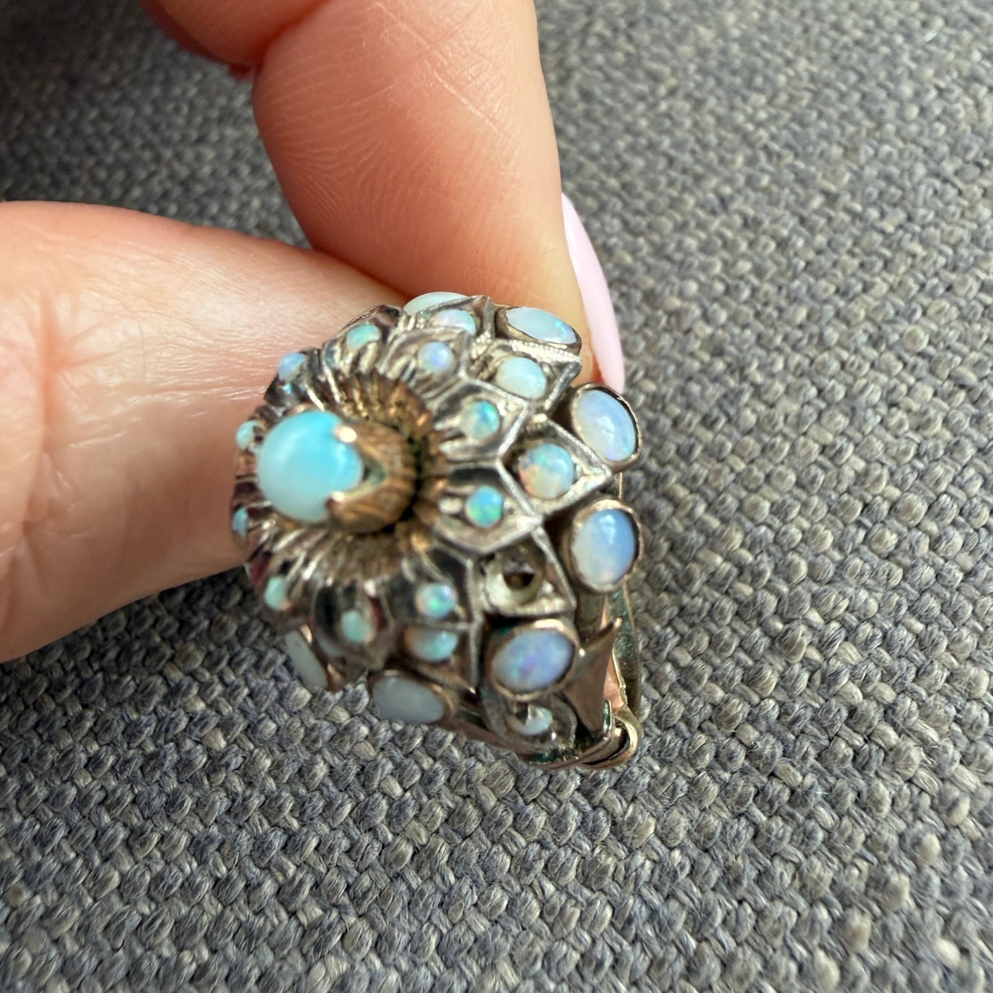 Antique Thai Princess Harem Opal Cluster Ring 14K Gold (2 Missing Stones)