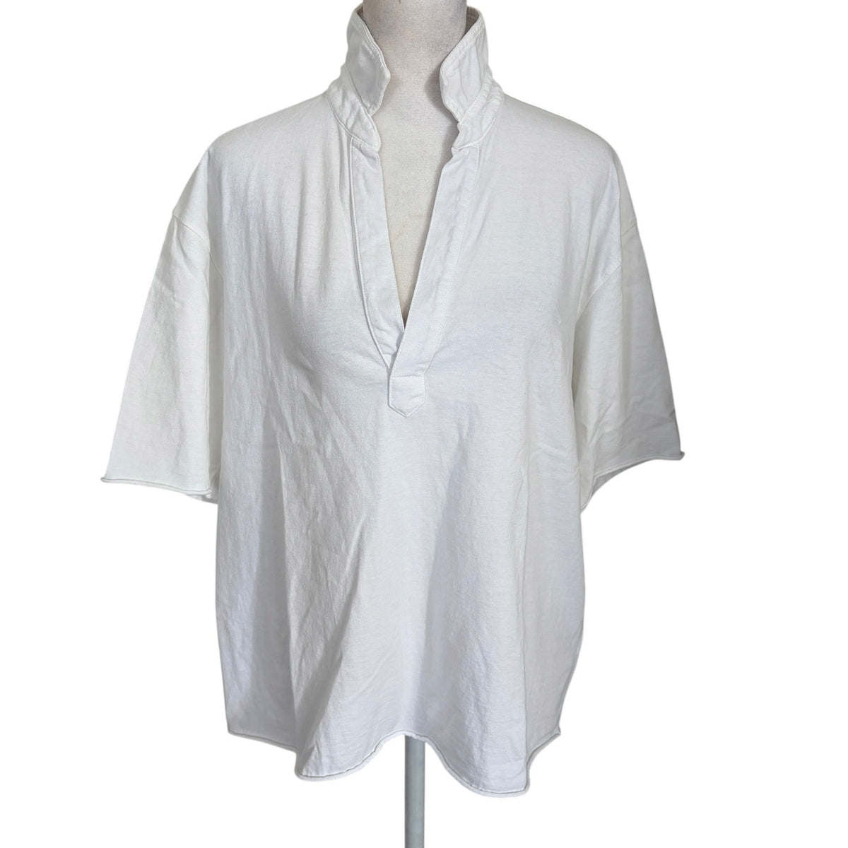 Frank & Eileen Short Sleeve White Polo Shirt Raw Hem Womens Size Small