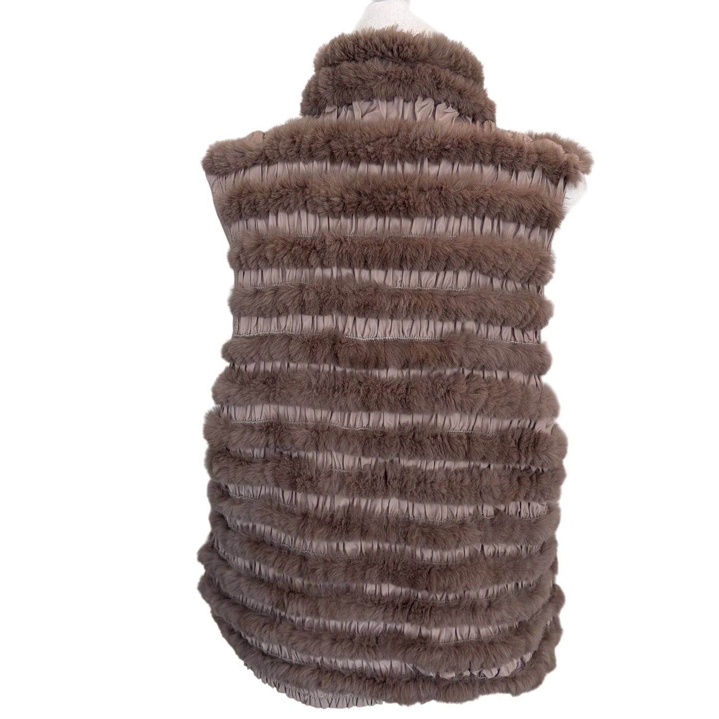 Genuine Taupe Rabbit Fur Ruched Stretchy Vest Womens Size Medium