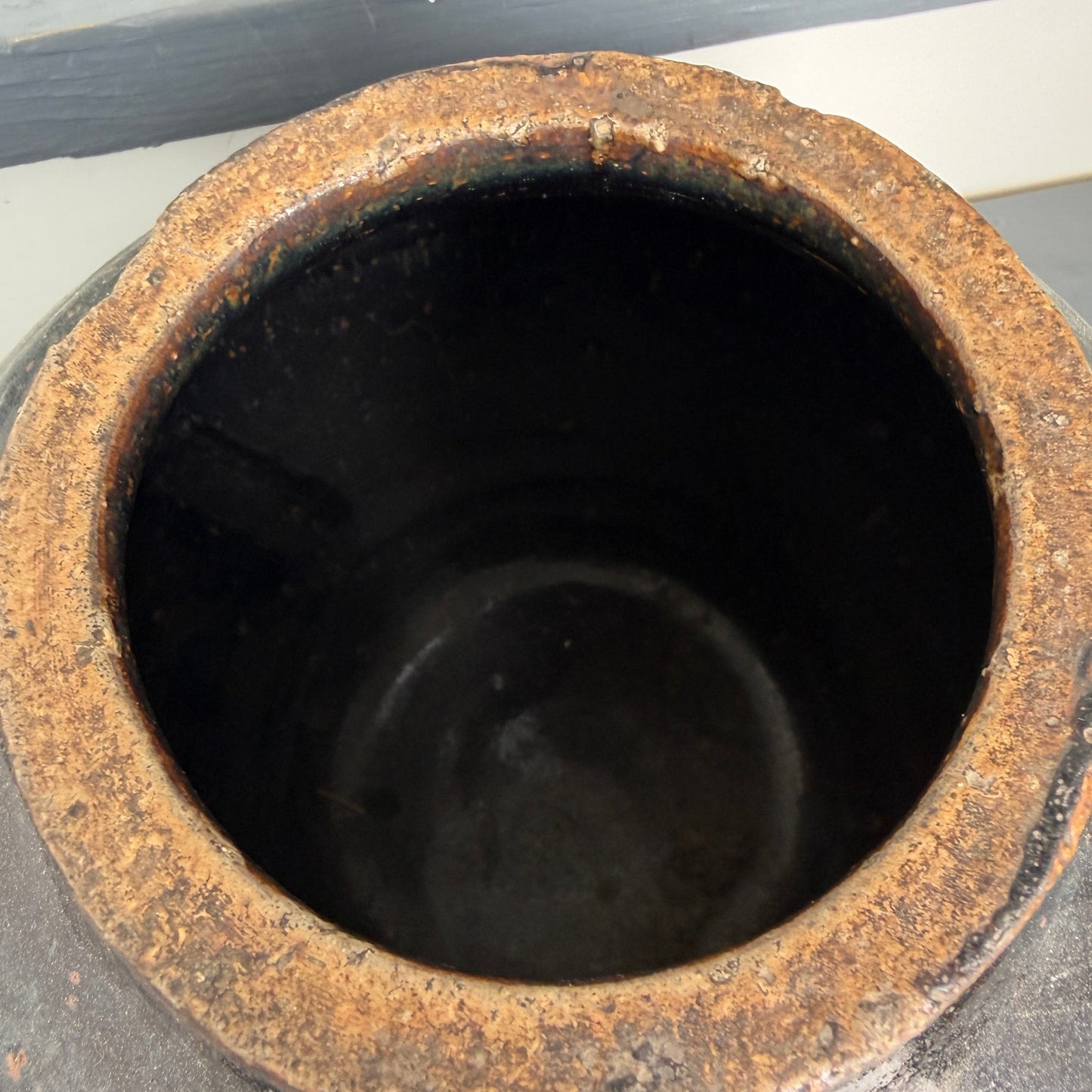 Antique Chinese Ming Large Black Cizhou Vase / Pot  Brown Spots 8" x 11"