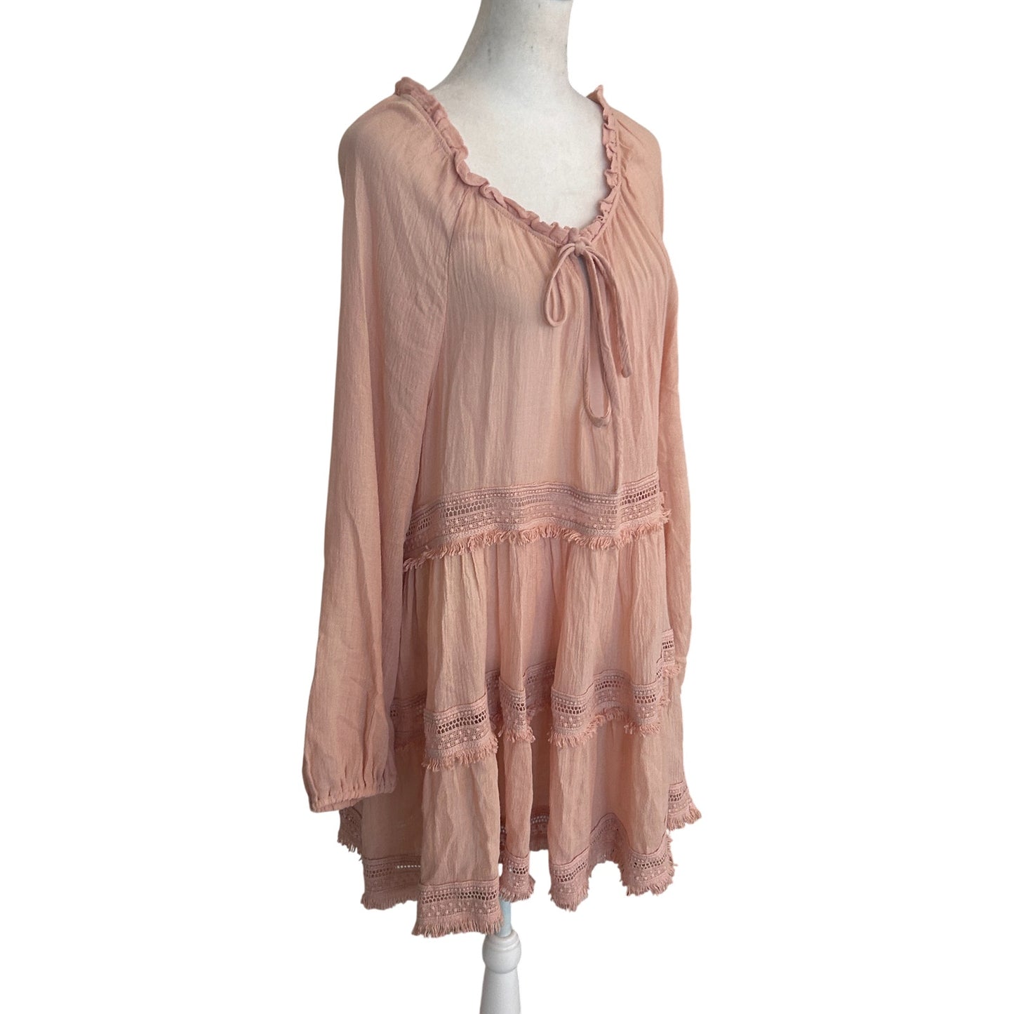 Eberjey Anthropologie Peach Boho Fringed Beach Cover Up Womens Size Large