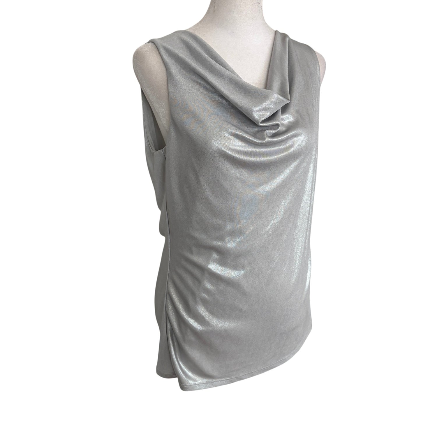 White House Black Market Silver Gray Sleeveless Top Cowl Neck Womens Size Medium