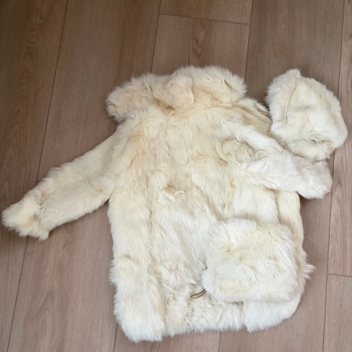 Vintage 1940s White Rabbit Fur Coat, Hat, Muff Girls Toddler