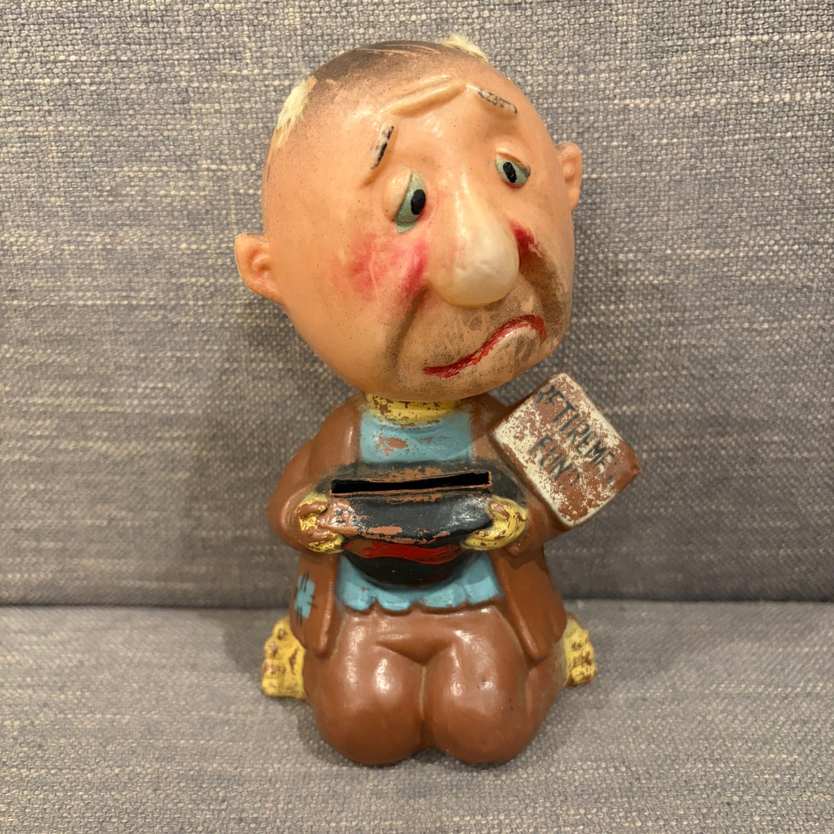 Vintage Plastic Bobblehead Bank Old Man "Retirement Fund" Made in Hong Kong