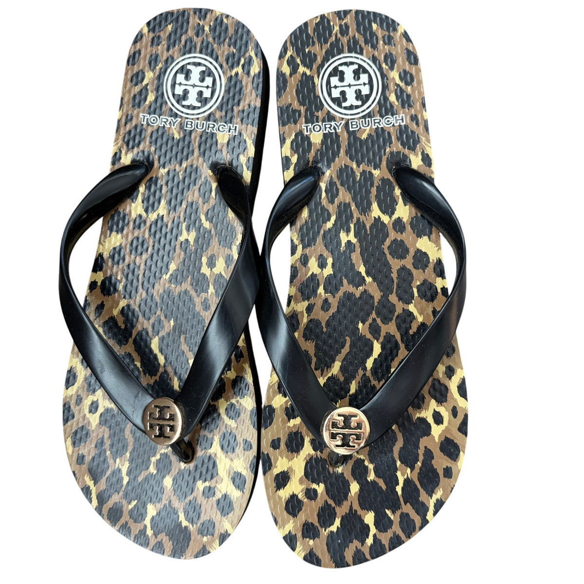 Tory Burch Black Leopard Print Flip-Flop Thong Sandals Womens Size 7