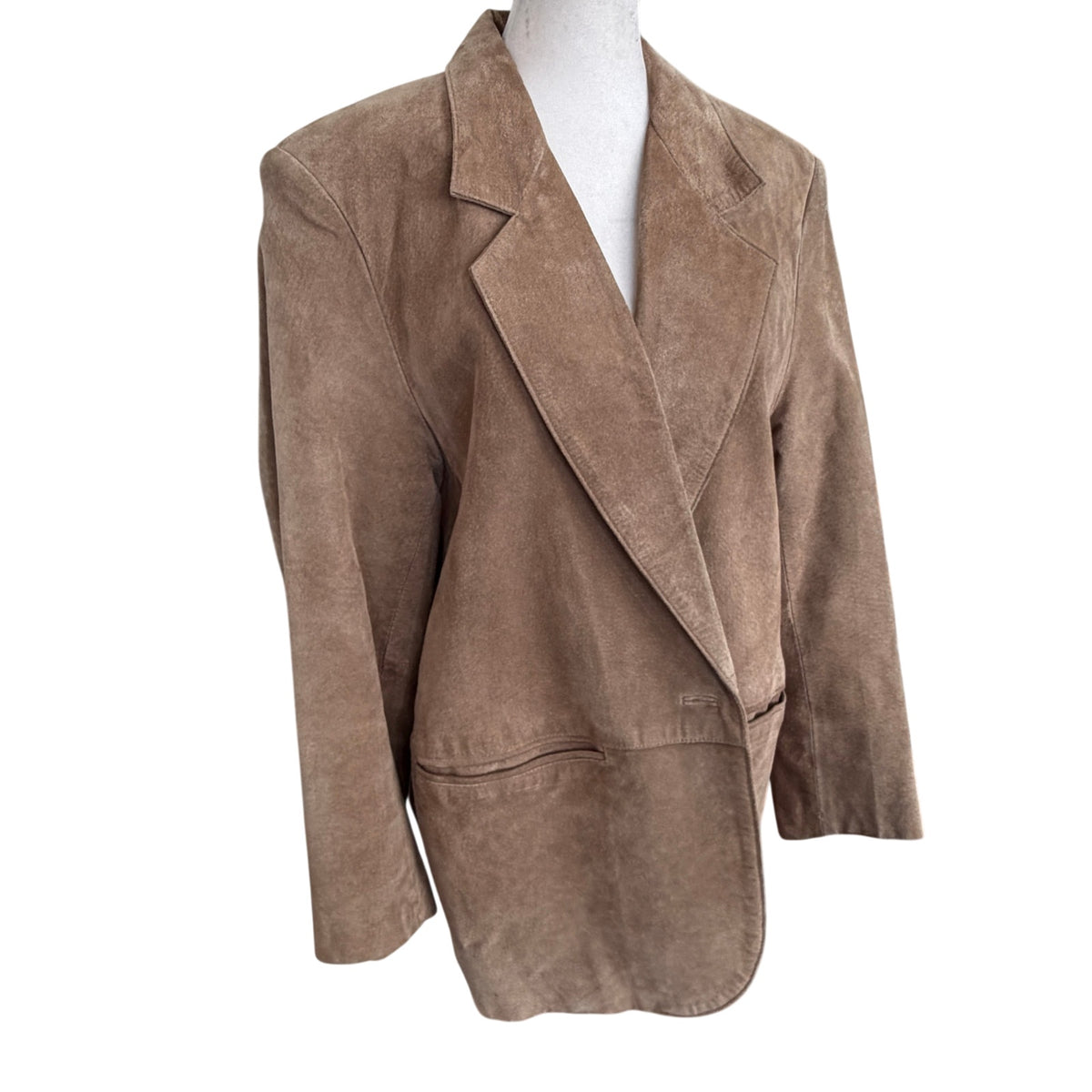 LL Bean Vintage Leather Jacket Tan Suede Button Up Blazer Womens Size 12 Petite
