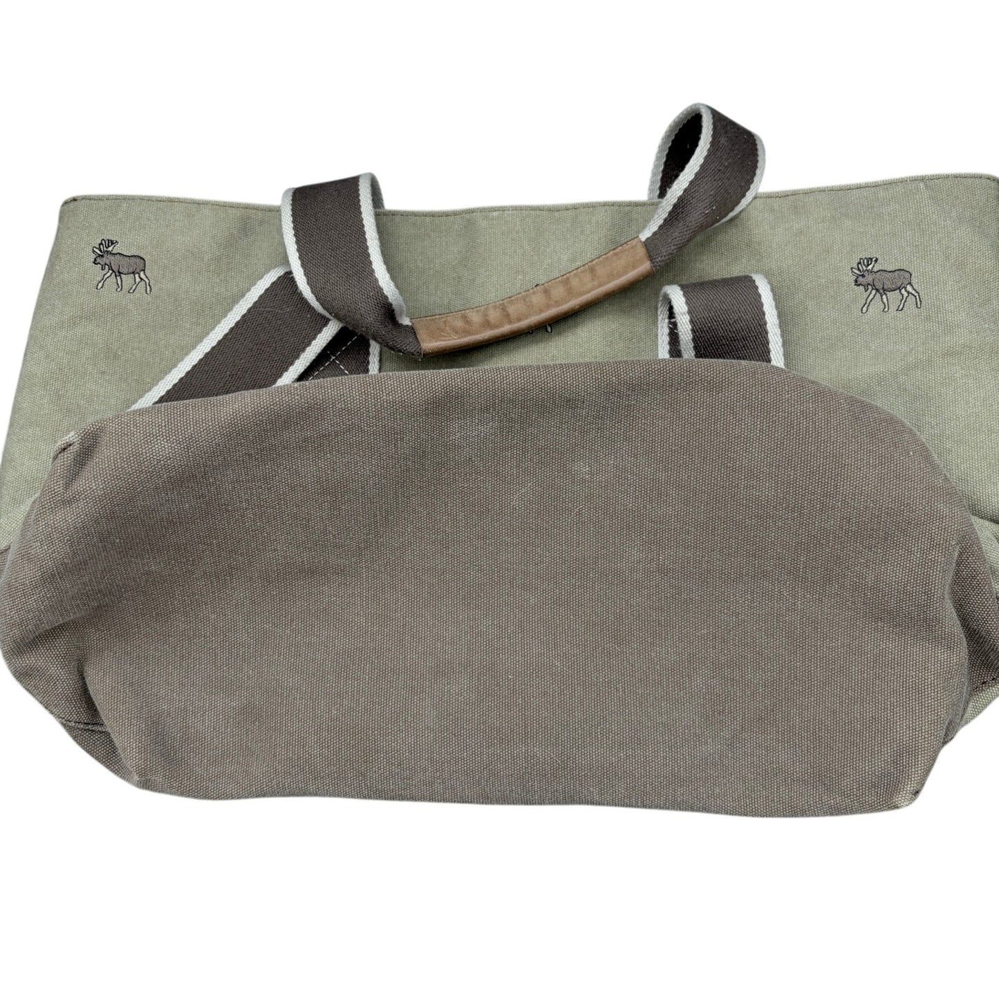 Vintage LL Bean Boat and Tote Canvas Bag Brown With Moose Design, Leather Trim