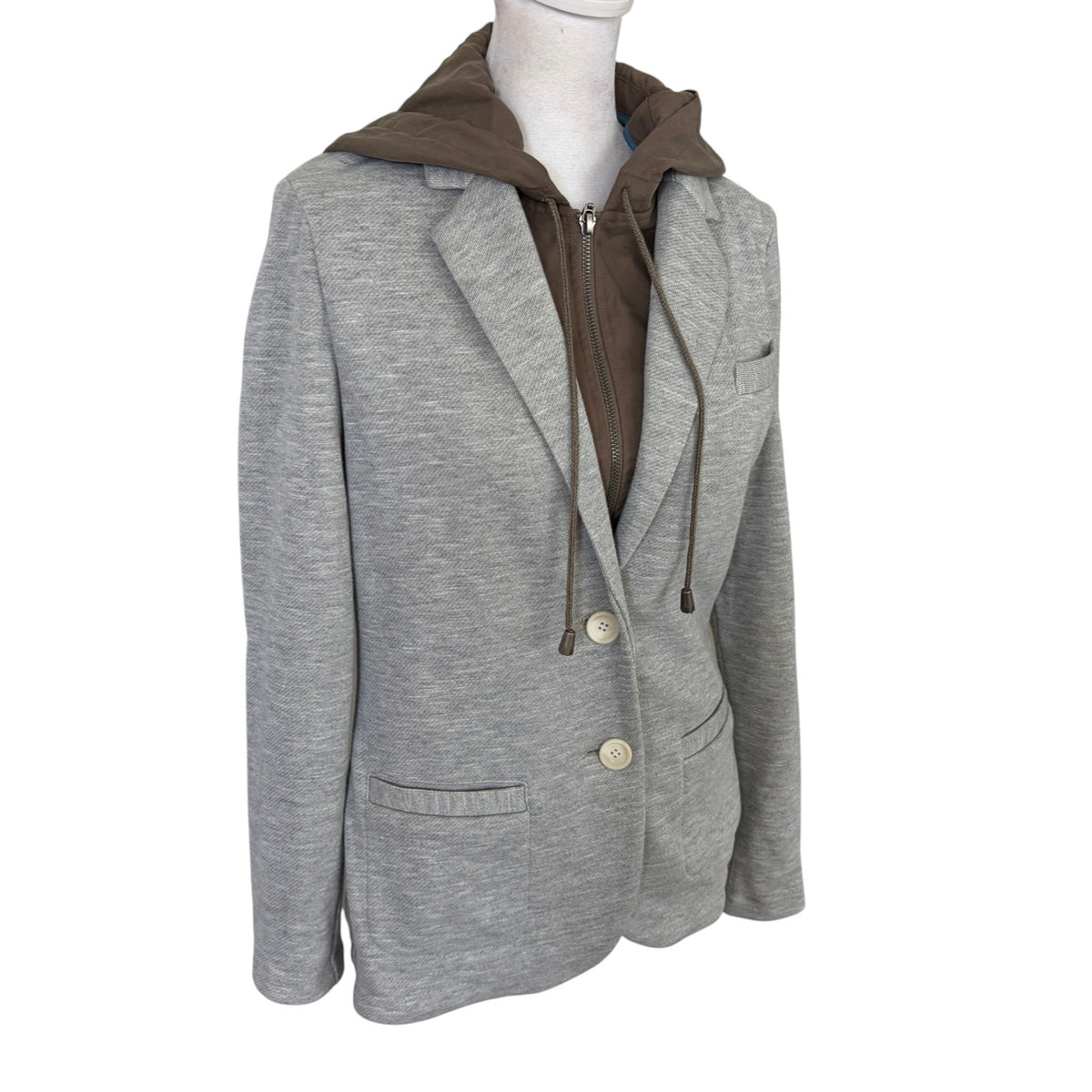 Elevenses Anthropologie Gray Hooded Dickie Blazer Jacket Womens Size Small