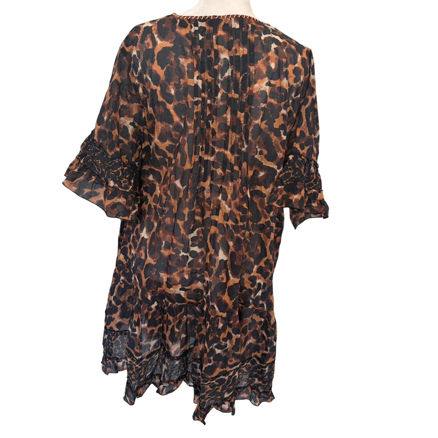 Anthropologie Duet Brown Black Animal Print Dress Coverup Womens Size Large