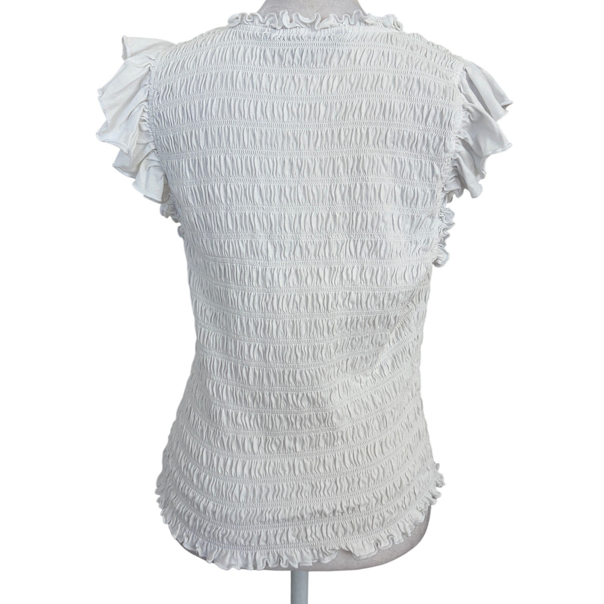 Veronica Beard White Ruched and Ruffled T-Shirt Top Womens Size Medium