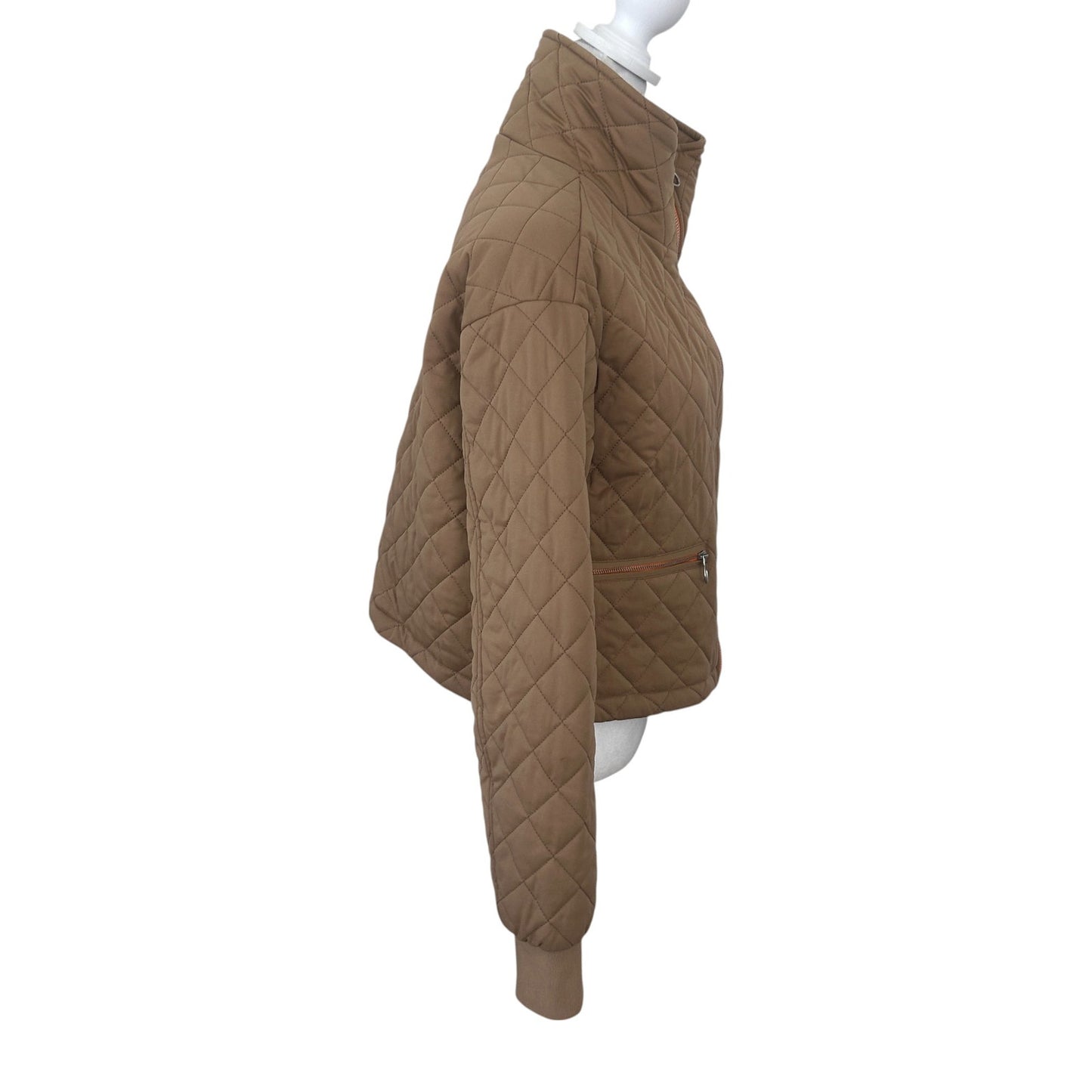 Avec Les Filles Brown Quilted Cropped Full Zip Jacket Womens Size Small
