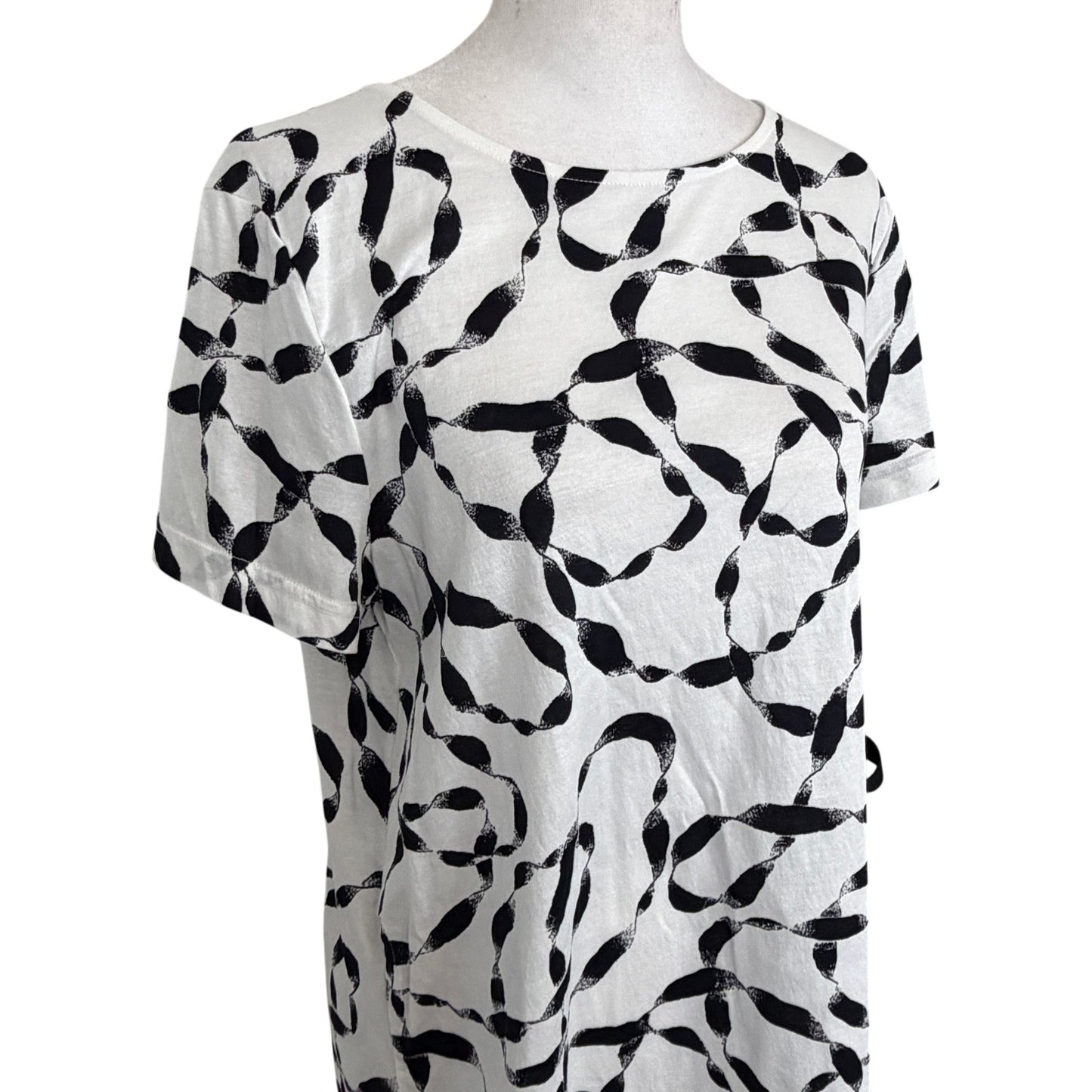 Helmut Lang White and Black Short Sleeve Top Black Side Ties Womens Size Medium