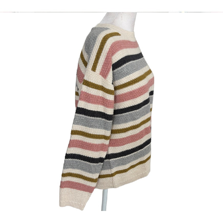 FatFace Ivory, Gray, Pink, Striped Crew Neck Sweater Womens Size Small