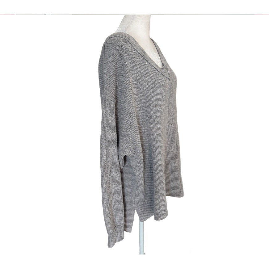 Aerie Gray Waffle Print Boxy Oversize V-Neck Pullover Womens Size Medium