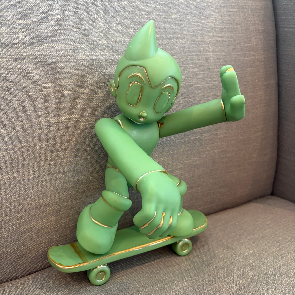 Tezuka Astro Boy Freestyle Jade Green Aged Copper Figure With Skateboard