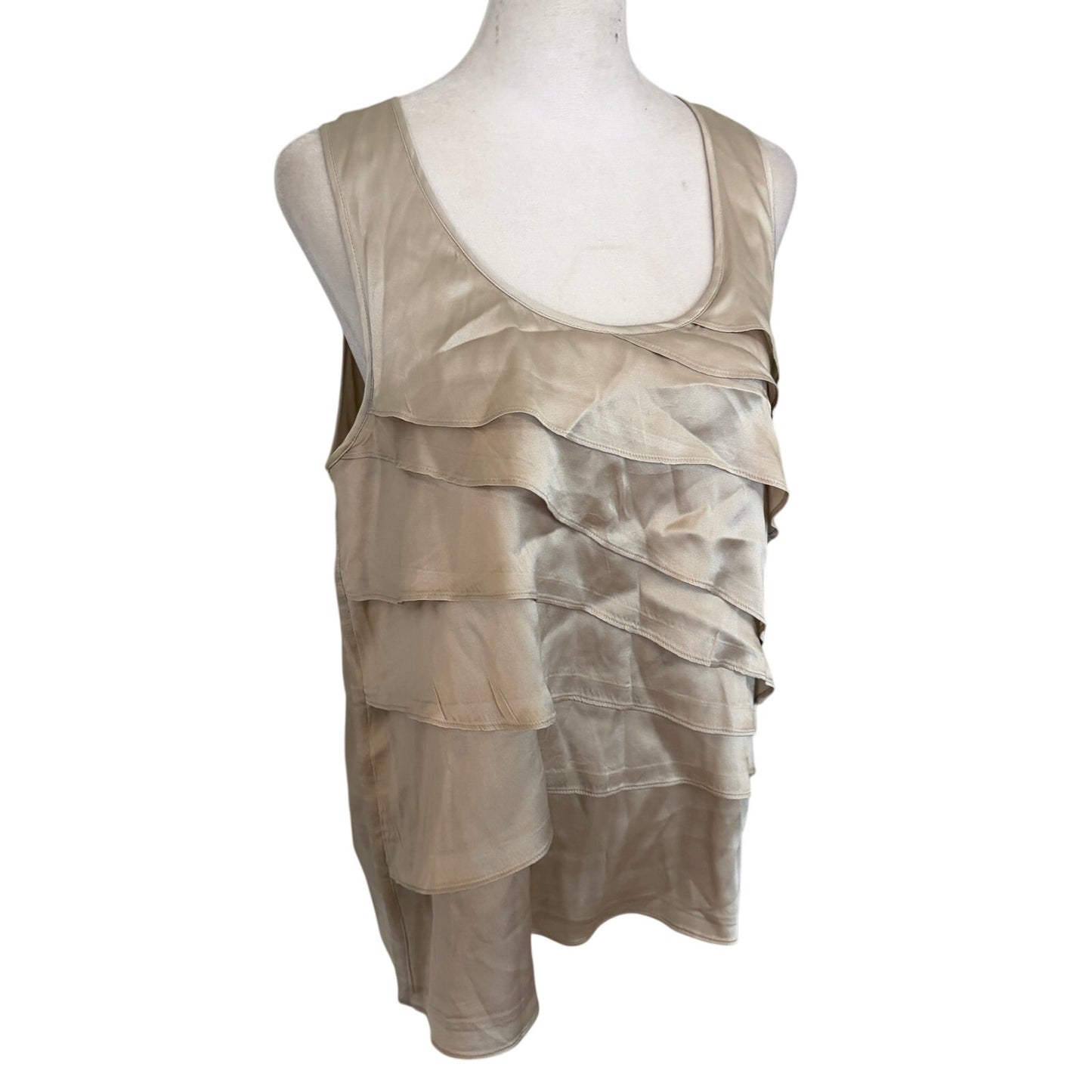 Theory Champagne Classic Ruffled Silk Tank Top Womens Size Medium