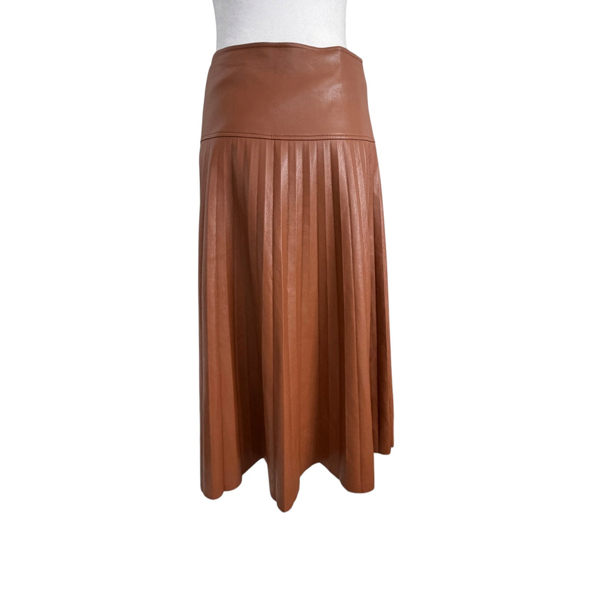 Anthropologie Caballero Caramel Brown Faux Leather Pleated Skirt Womens Size XS