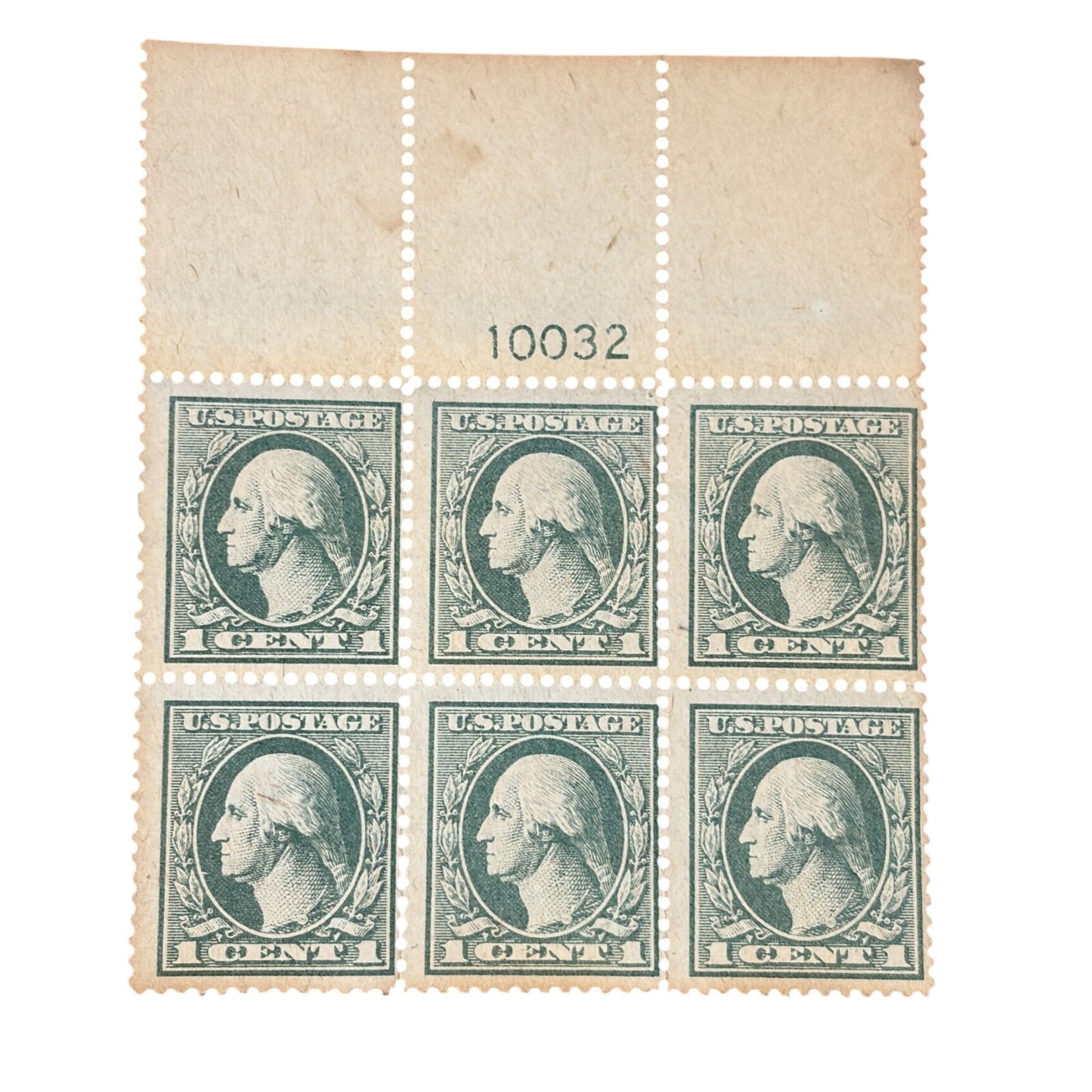 US Scott #536 1 Cent Top Plate Block of Six Stamps MNH