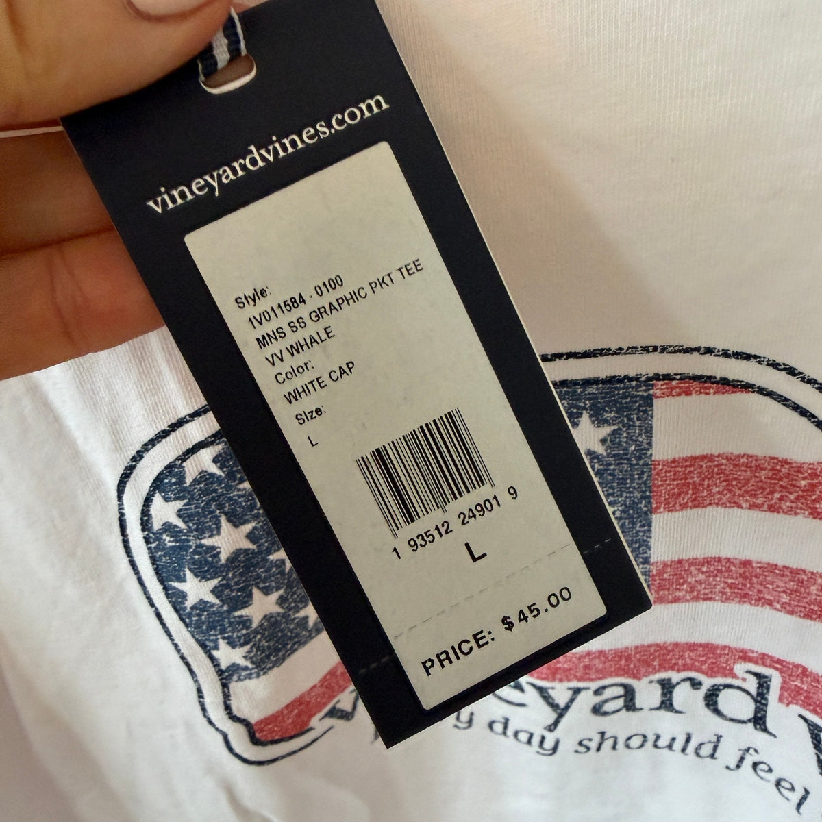 Vineyard Vines Short Sleeve Graphic Pocket Tee American Flag Whale Men Size Large