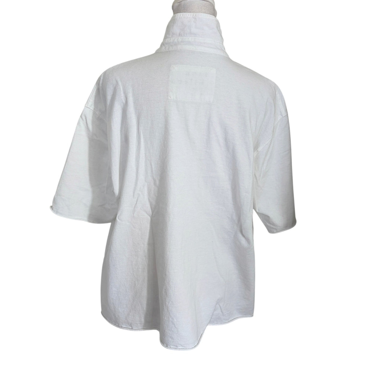Frank & Eileen Short Sleeve White Polo Shirt Raw Hem Womens Size Small