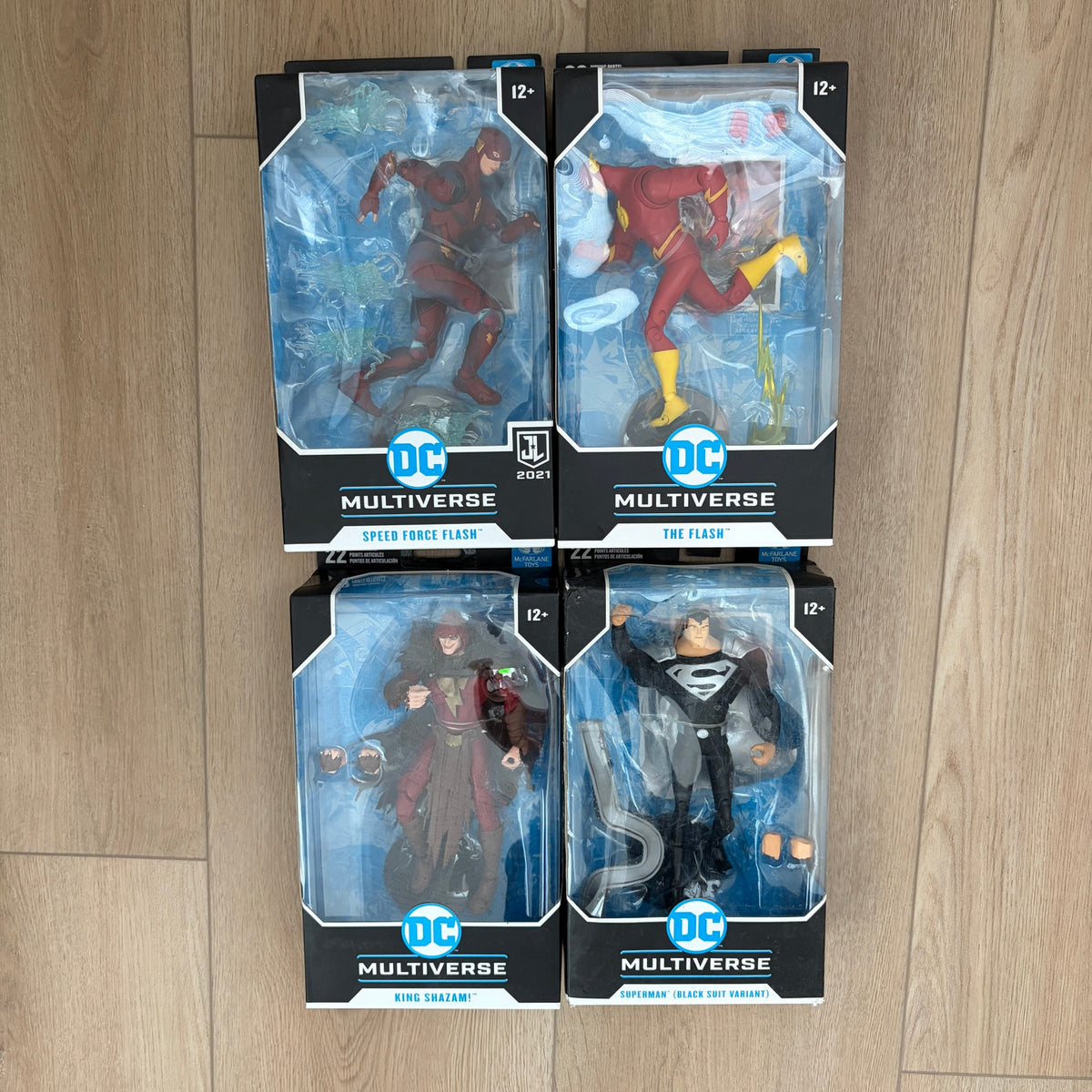 LOT 4 DC Multiverse Figures Superman, Speed Force Flash, The Flash, King Shazam