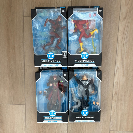 LOT 4 DC Multiverse Figures Superman, Speed Force Flash, The Flash, King Shazam