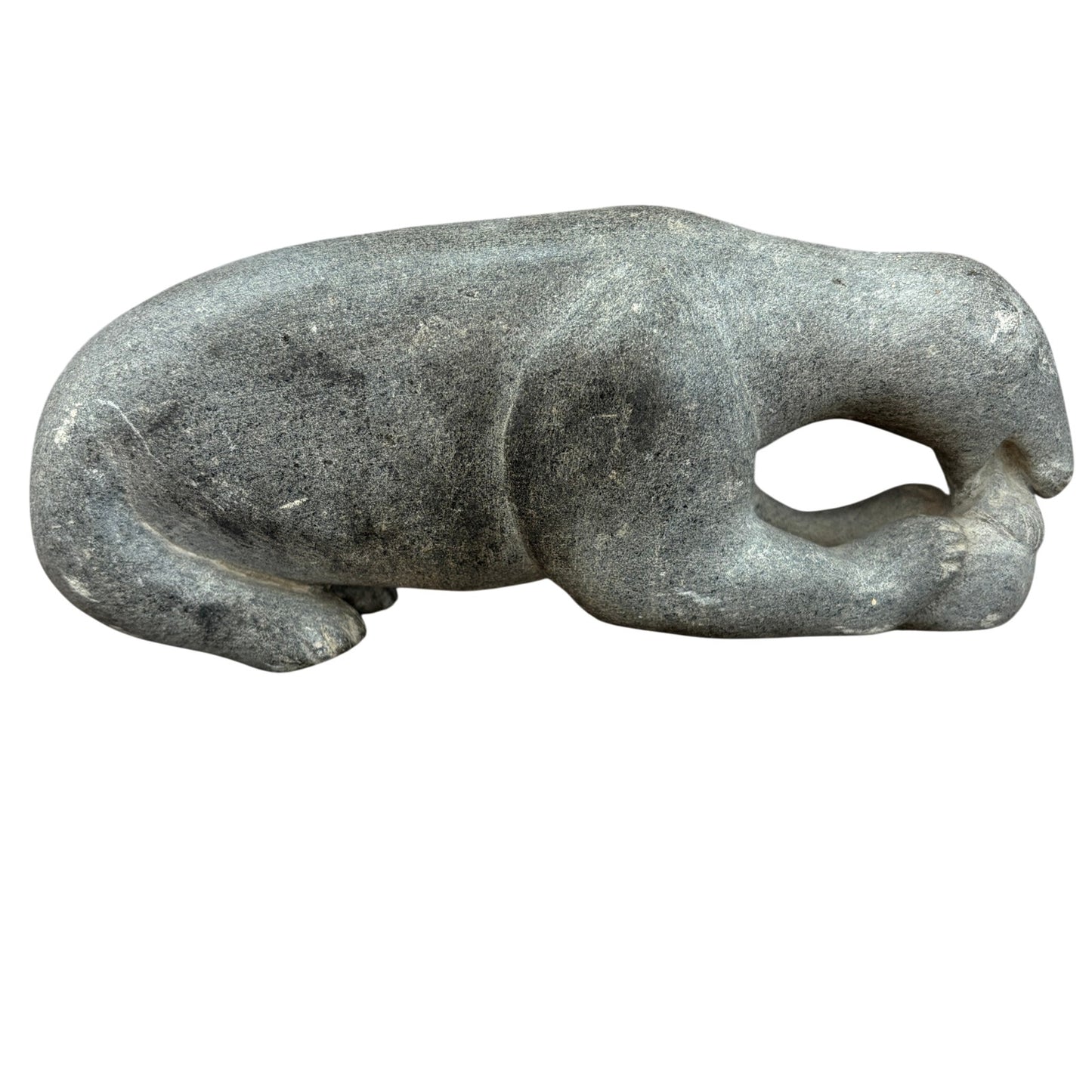 Vintage Inuit Carved Gray Soapstone Polar Bear Figure Sculpture Eskimo Art