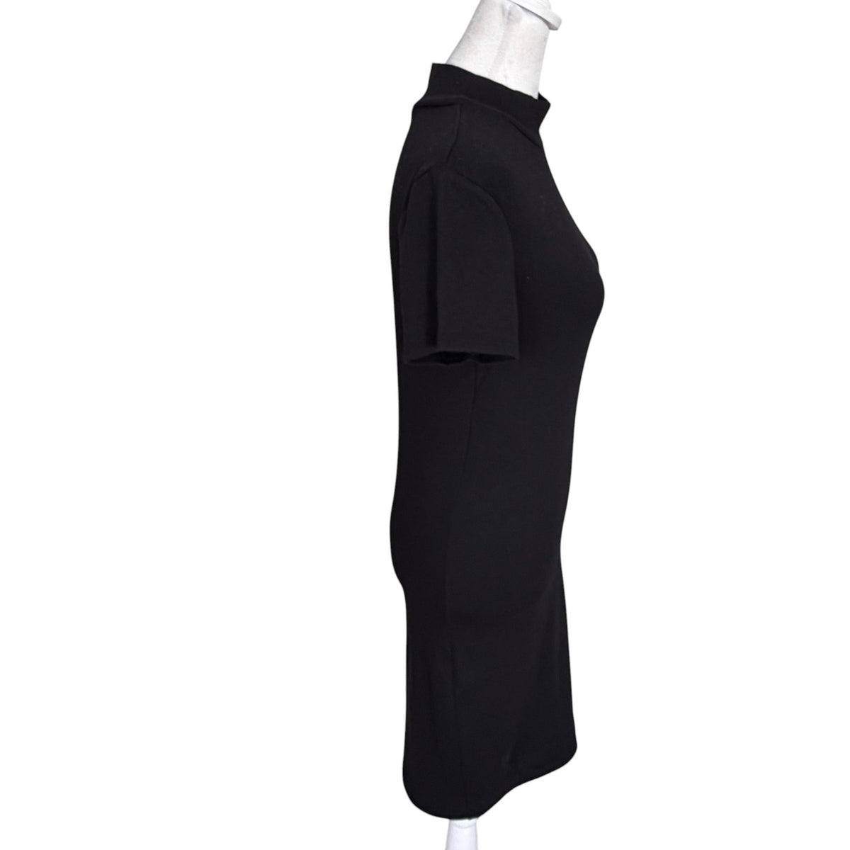 Michael Stars Black Short Sleeve Mock Neck Ribbed Mini Dress Womens Size Medium
