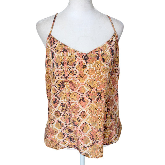 E by Eloise Peach, Gray, Gold Snakeskin 100% Silk Cami Top Women Size Small