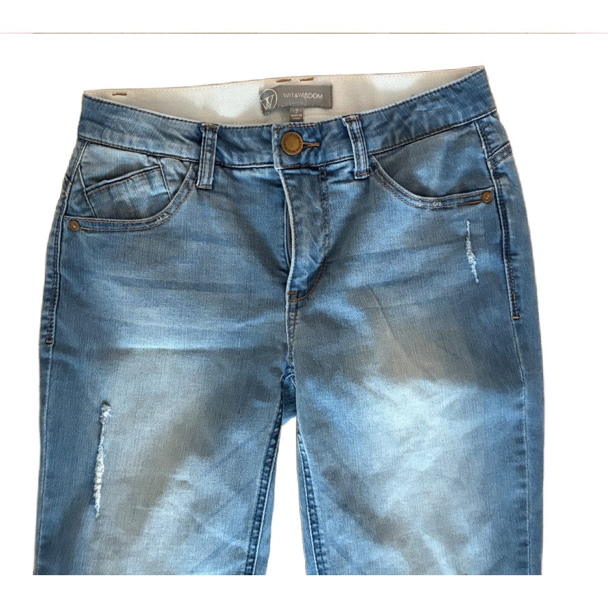 Wit & Wisdom High Rise Ankle Jeans Distressed Elastic Waistband Womens Size 2