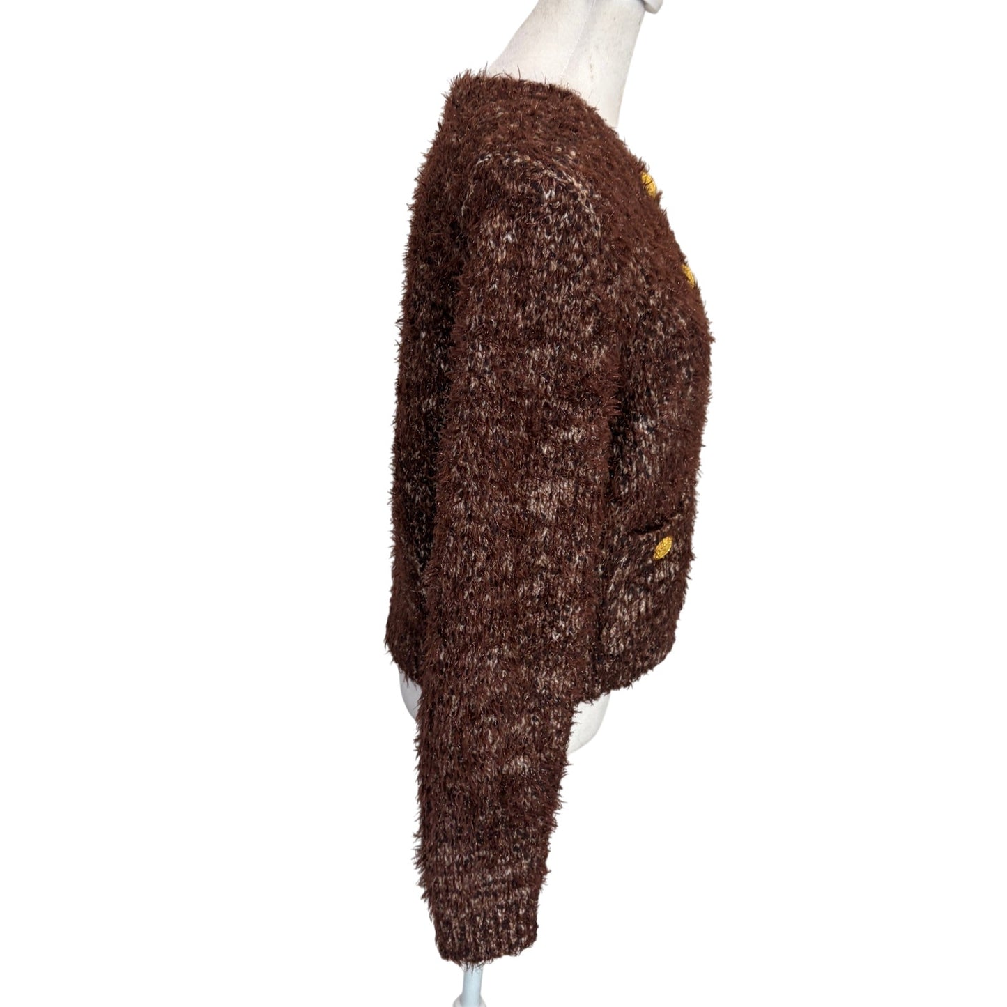 L'Agence Una Knit Cardigan Chocolate Brown with Gold Buttons Womens Size Medium