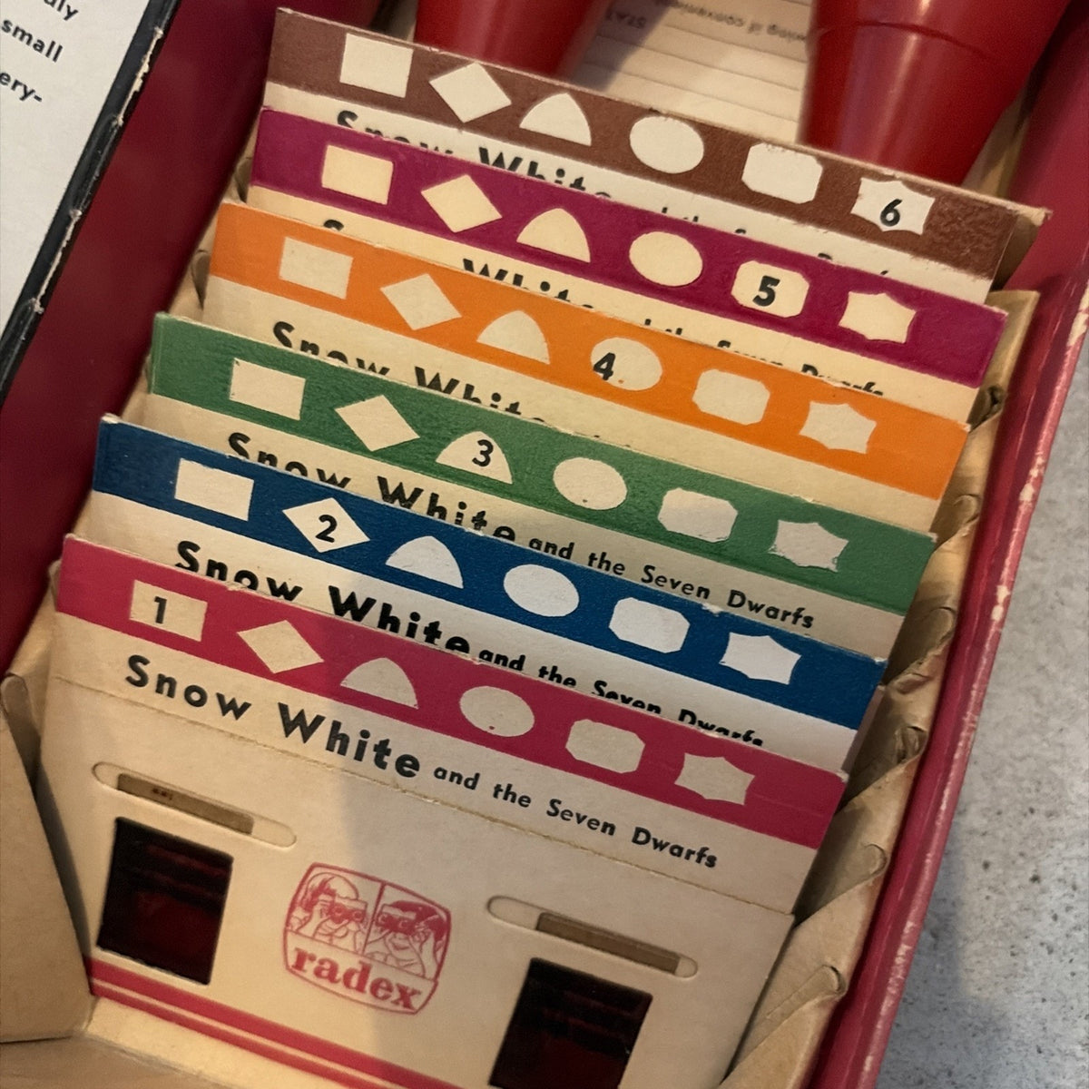 Radex 3D Stereo Viewer 6 Color Slides Snow White & the Seven Dwarfs In Box