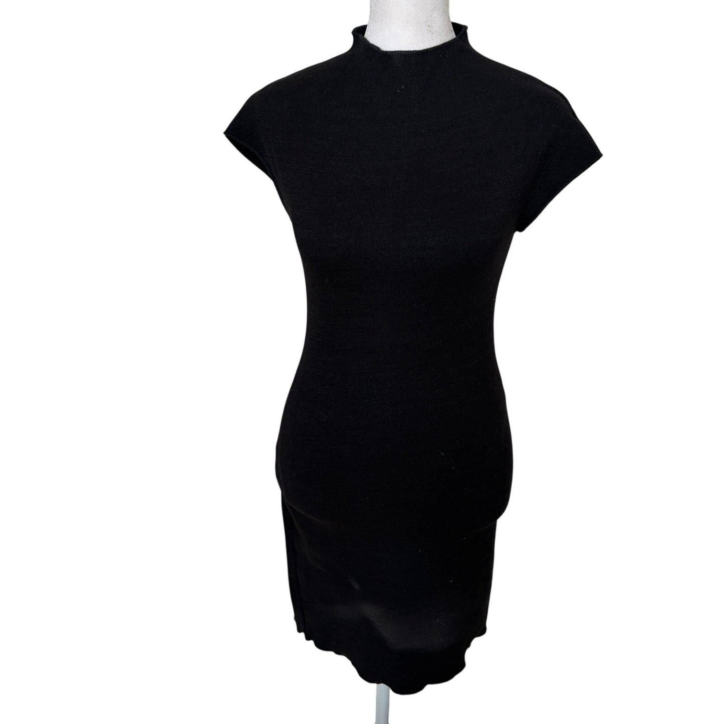 Zara Black Short Sleeve Mock Neck Knit Bodycon Dress Womens Size Small