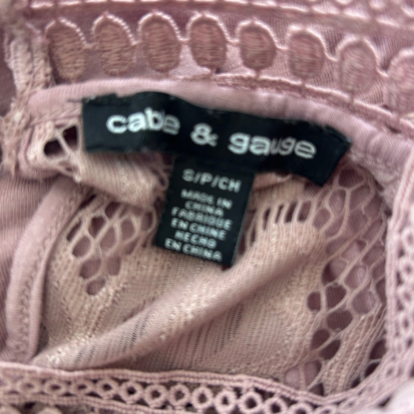 Cable & Gauge Pink Lacy Flutter Sleeve Mock Neck Blouse Womens Size Small