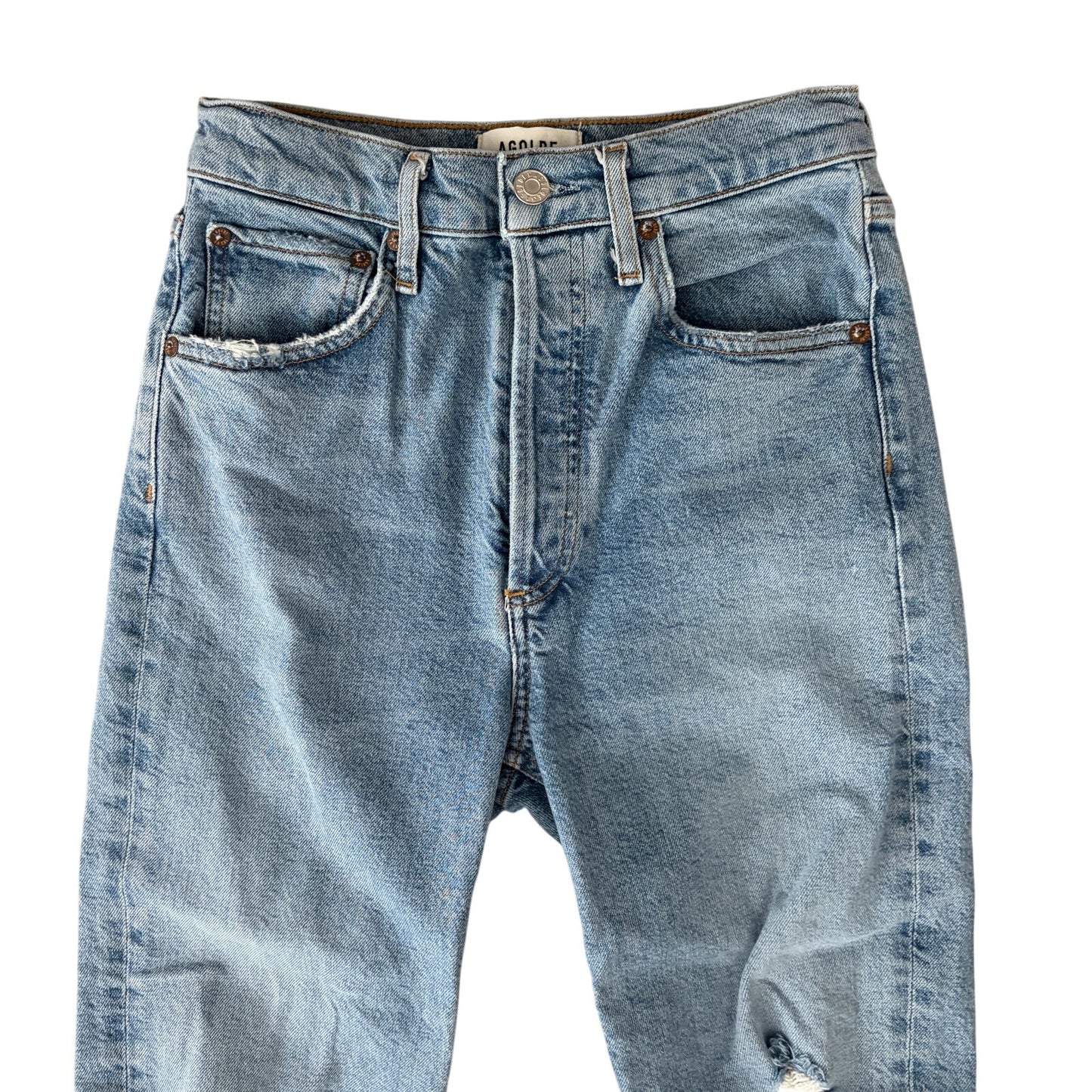 AGOLDE Riley High Rise Straight Crop Button Fly Jeans Distressed Womens Size 25