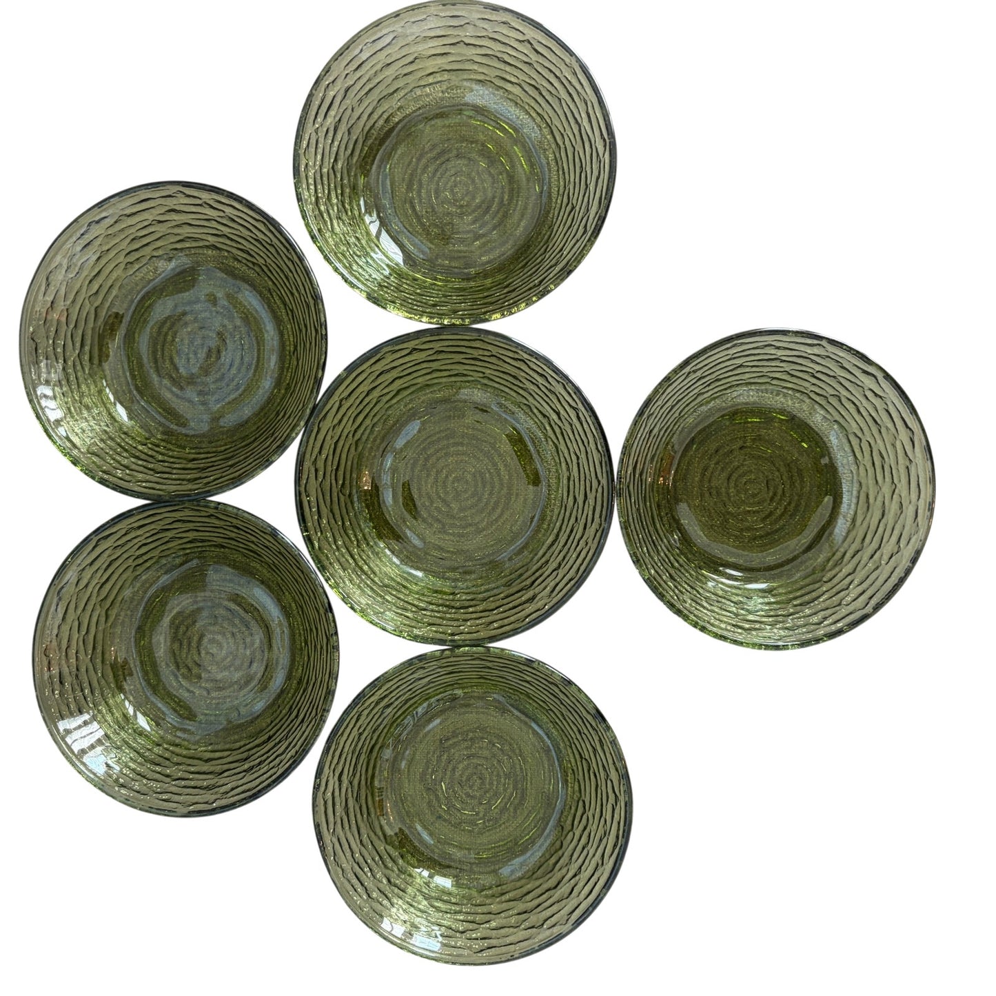 Anchor Hocking Vintage Soreno Avocado Green Glass Side Bowls Lot of 6