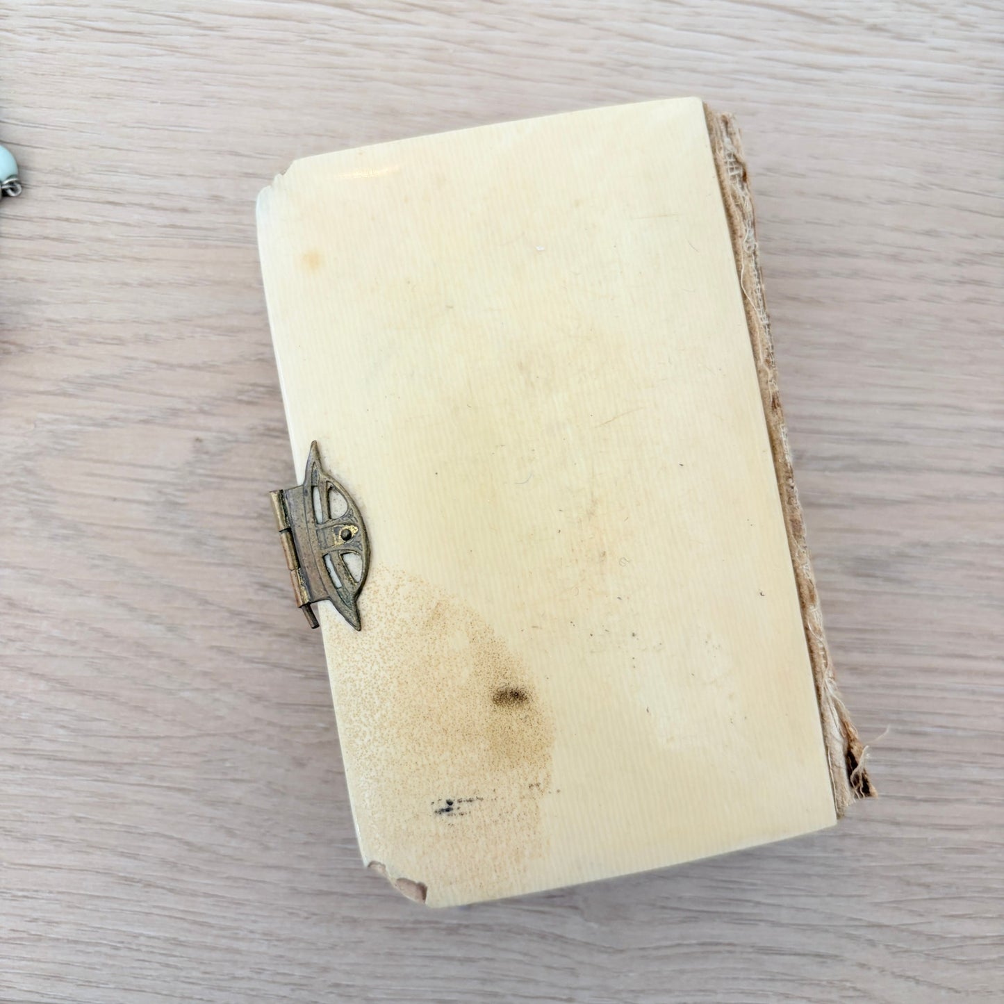 Antique German Remembrance of 1st Holy Communion Prayer Book, Blue Rosary Beads