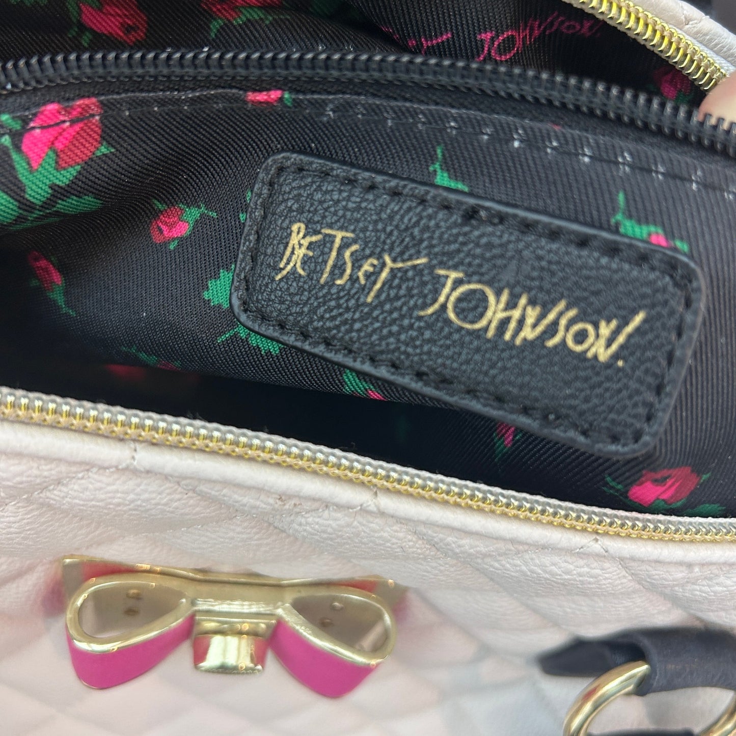 Betsey Johnson Black, White and Pink Quilted Top Handle Shoulder Bag