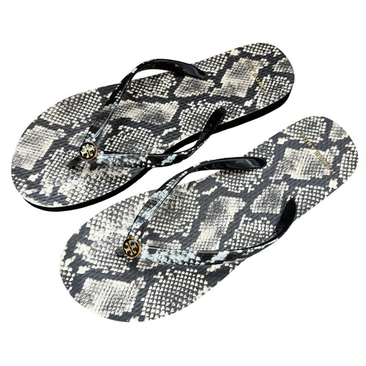 Tory Burch Black Ivory Snakeskin Print Flip Flop Thong Sandals Womens Size 7.5