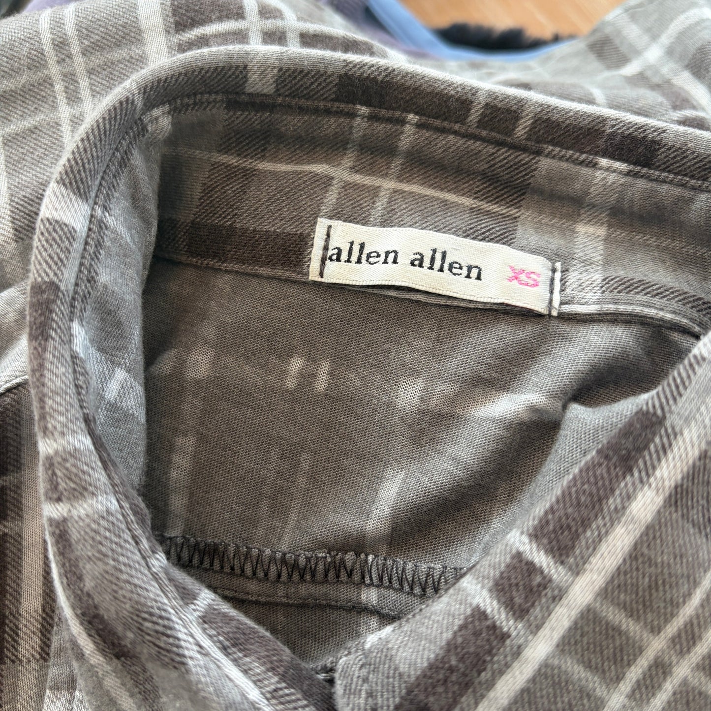 Allen Allen Gray White Plaid Button Down 3/4 Sleeves Tunic Shirt Womens Size XS