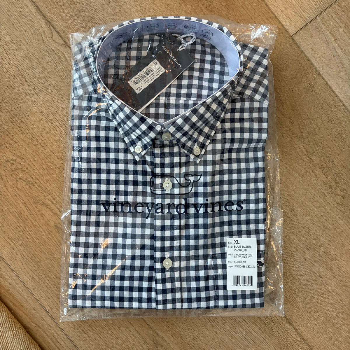 Vineyard Vines Gingham On The Go Nylon Blue / White Button Down Shirt Size XL